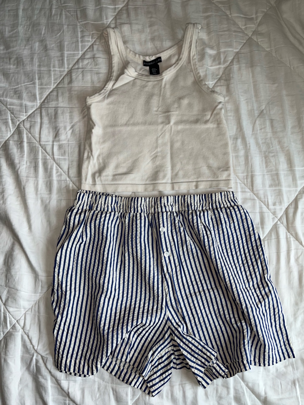 Sincerely Jules Blue & White Striped Elastic-Waist Boxer short set - Picture 2 of 9